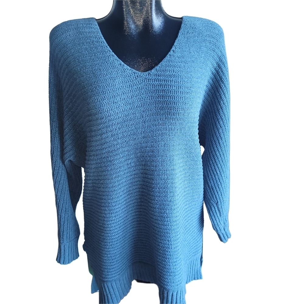 American Eagle Teal Relaxed Fit V-Neck High-low Knit Sweater Size XXS